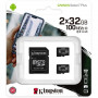 Карта пам`яті MicroSDHC 2x32GB UHS-I Class 10 Kingston Canvas Select Plus R100MB/s + SD-адаптер (SDCS2/32GB-2P1A) (22704-03)