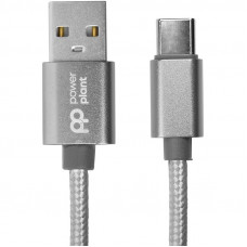 Кабель PowerPlant (CA912346) USB-USB Type-C, 1м, нейлон, металевий штекер, сірий
