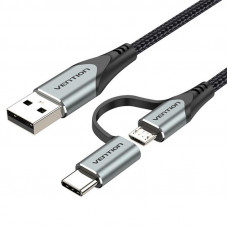 Кабель Vention USB - microUSB+USB Type-C, 1 m, Black (CQEHF)