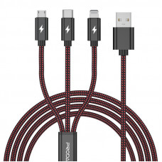 Кабель Proda PD-B65th USB-Lightning + microUSB + USB-C, 1.2м, Red