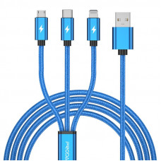 Кабель Proda PD-B65th USB-Lightning + microUSB + USB-C, 1.2м, Blue