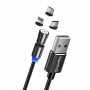 Кабель ColorWay USB-Lightning + microUSB + USB-C Magnetic Rotation 540°, 2.4А, 1м, Black (CW-CBUU037-BK) (24953-03)