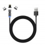 Кабель ColorWay USB-Lightning + microUSB + USB-C Magnetic Rotation 540°, 2.4А, 1м, Black (CW-CBUU037-BK) (24953-03)