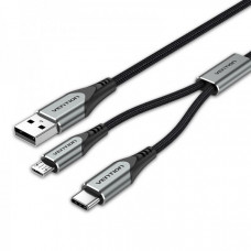 Кабель Vention USB - microUSB+USB Type-C, 0.5 m, Grey (CQGHD)