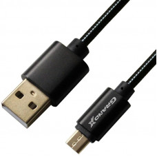 Кабель Grand-X USB-microUSB 2.1A, 1м, CU, захист - метал. оплетення, Black (MM-01B), пакування гіфтбокс з вікном