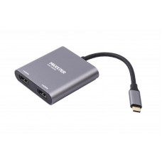 Адаптер-перехідник Maxxter USB Type-C - 2хHDMI (M/F), 0.1 м, Grey (V-CM-2HDMI)
