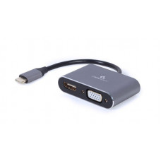 Адаптер Cablexpert USB Type-C - HDMI+VGA (M/F), 0.15 м, Black (A-USB3C-HDMIVGA-01)