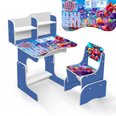 Парта шкільна "Бравл Старс" ЛДСП ПШ 042 (1) 69*45 см, колір синій, + 1 стілець, з пеналом