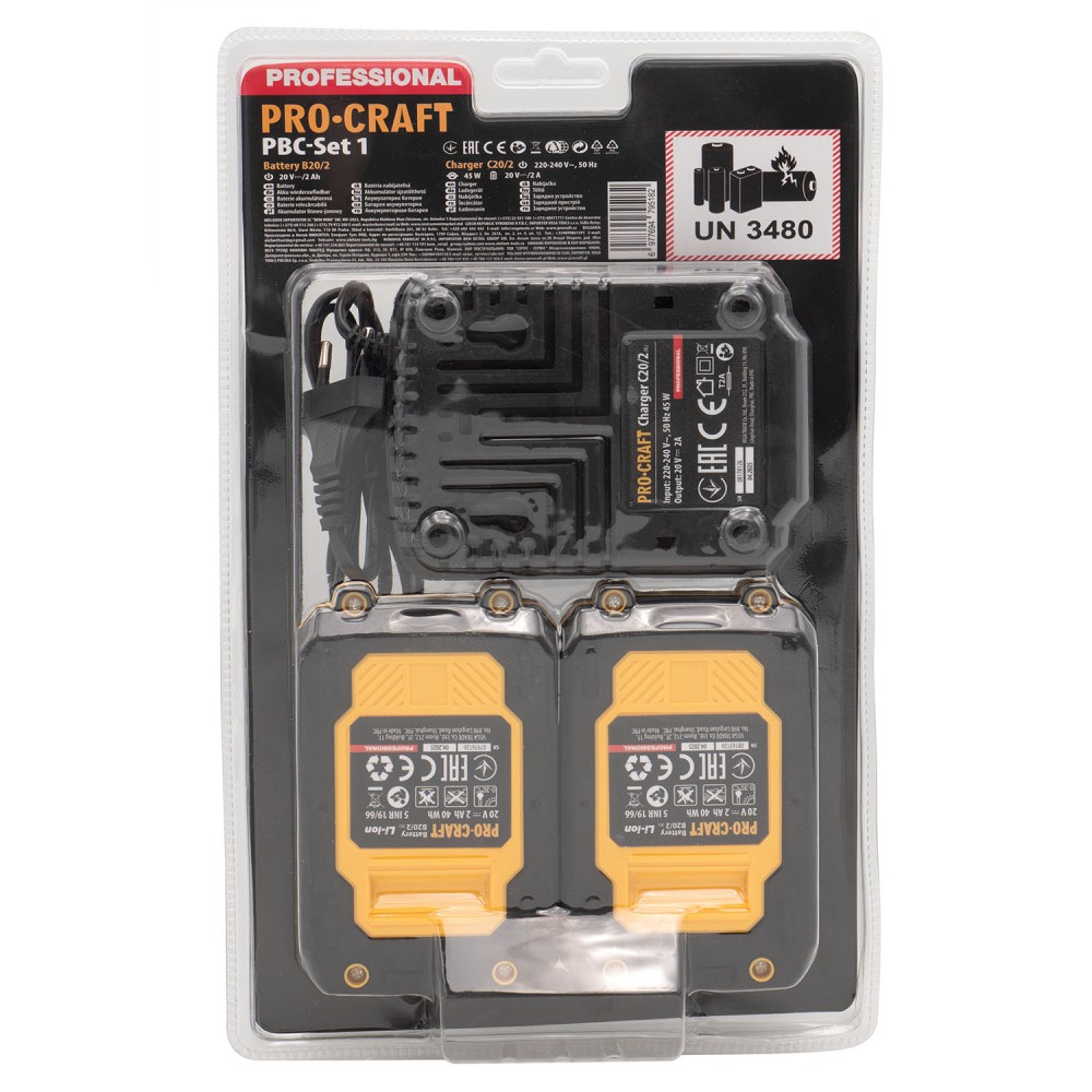 Набір акумуляторів та зарядного пристрою Procraft PBC-set1, 20/2 АКБ та ЗП (PC-030265)