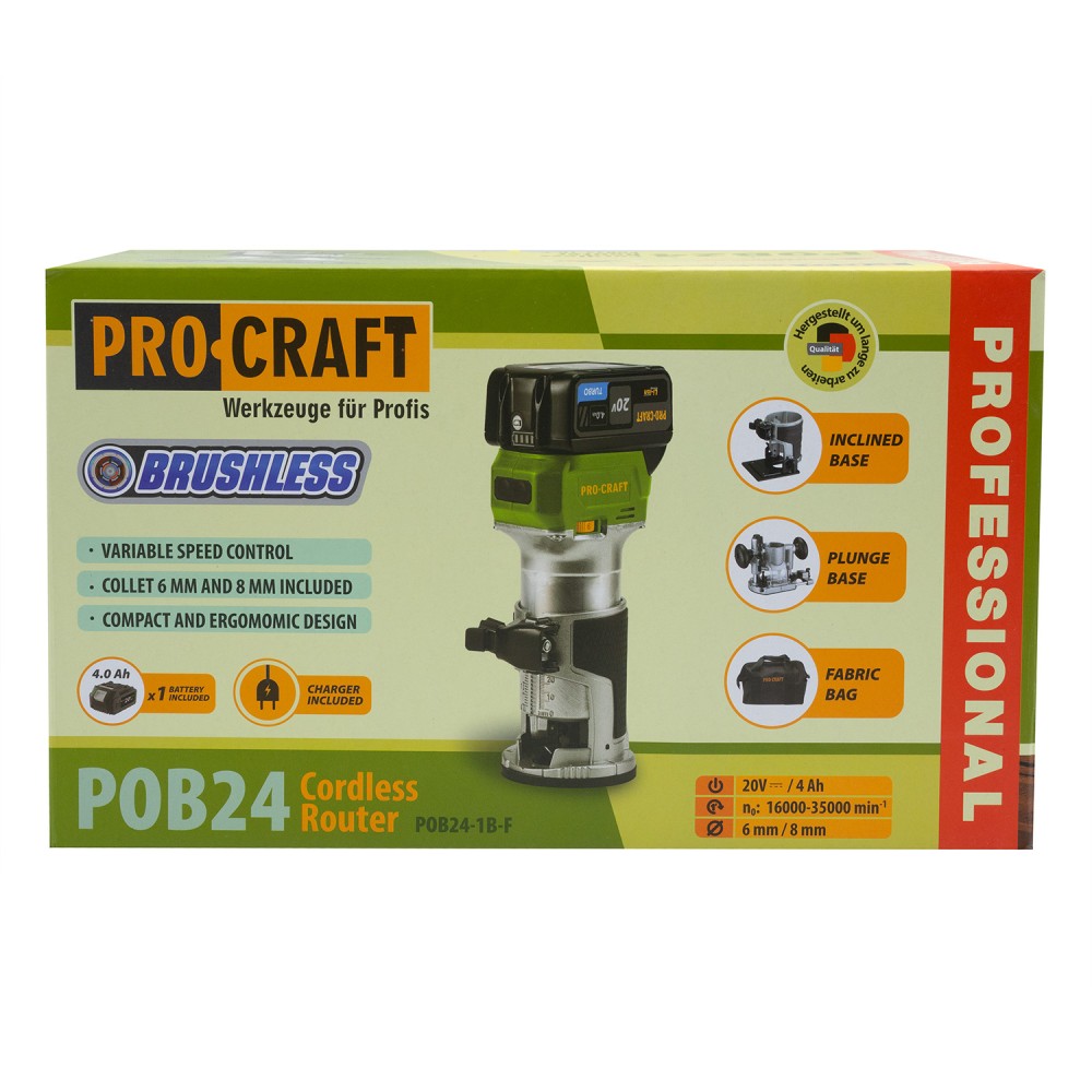 Акумуляторний фрезер Procraft POB24 з 1 АКБ та ЗП (PC-030249)