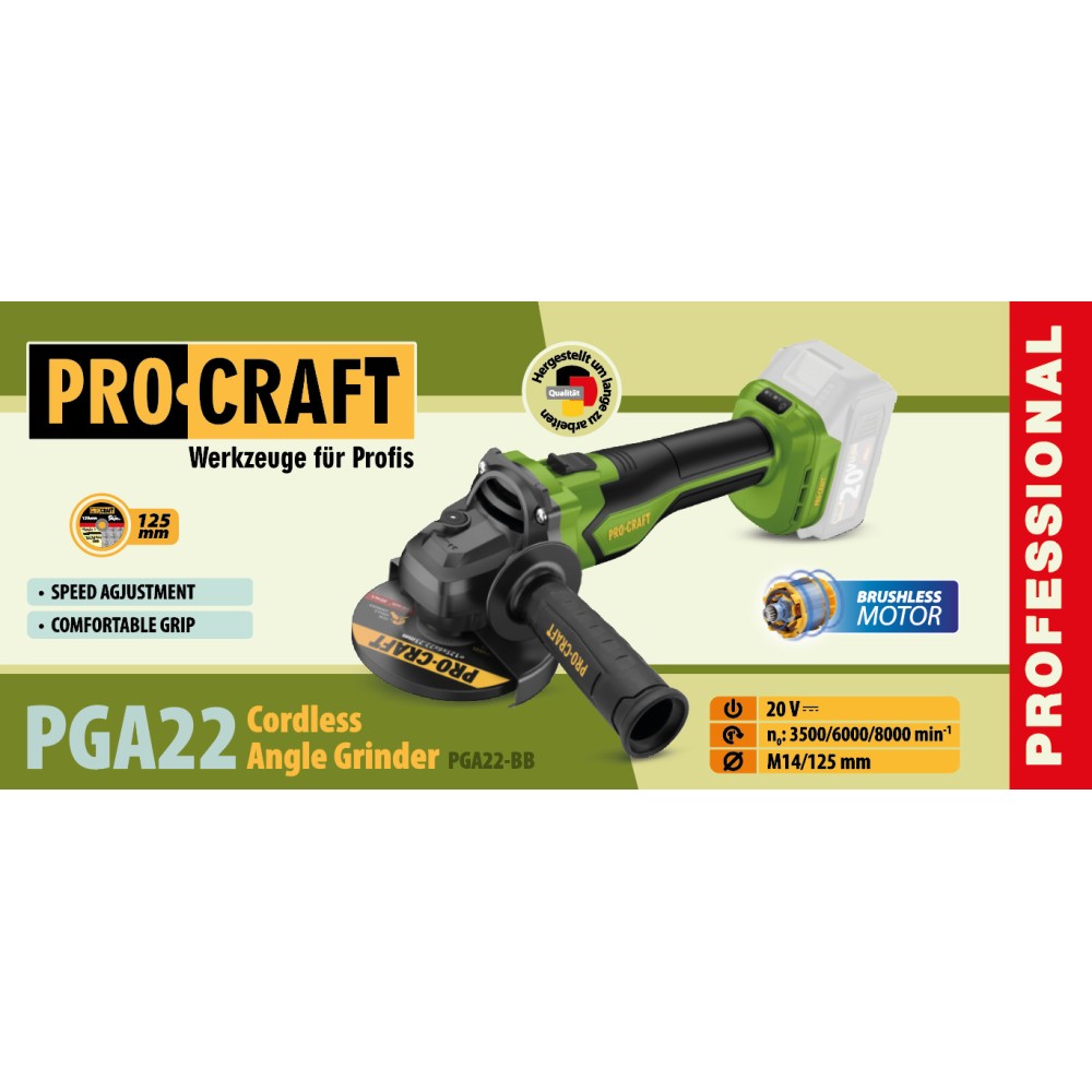 Акумуляторна болгарка Procraft PGA22 без акб та зп (PC-030273)