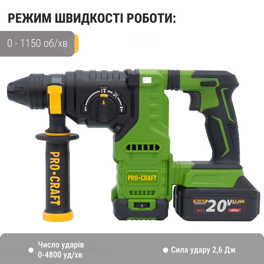 Акумуляторний перфоратор Procraft PHA30 Кейс без АКБ та ЗП (PC-030032)