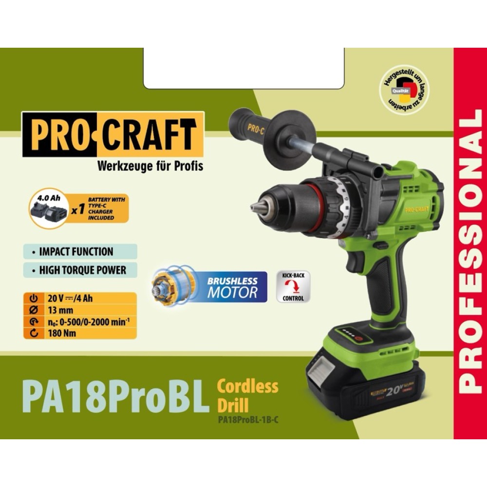 Шуруповерт Procraft PA18ProBL з 1 АКБ і ЗП (001818)