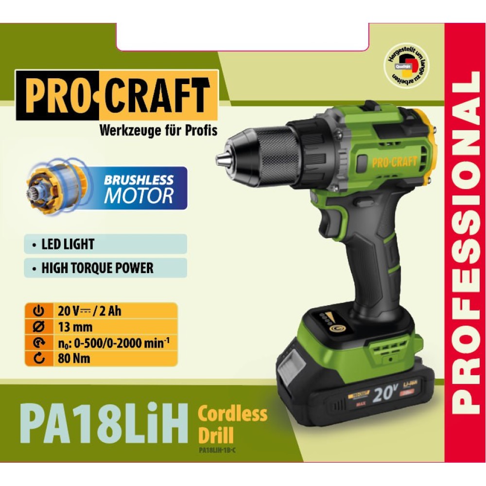 Шуруповерт Procraft PA18LiH з 1 АКБ і ЗП (001820)