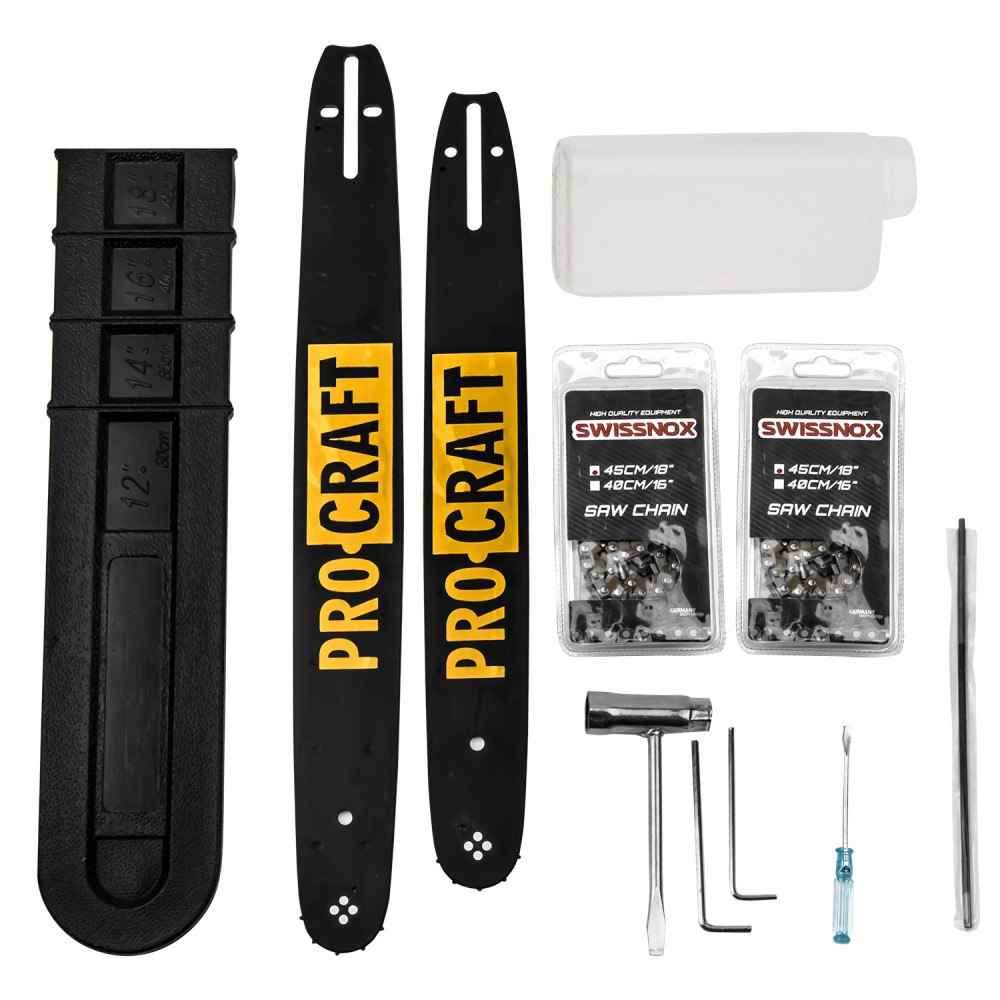 Бензопила Procraft K450, Шина+ланцюг 45, шина+ланцюг 40 (PC-604501)