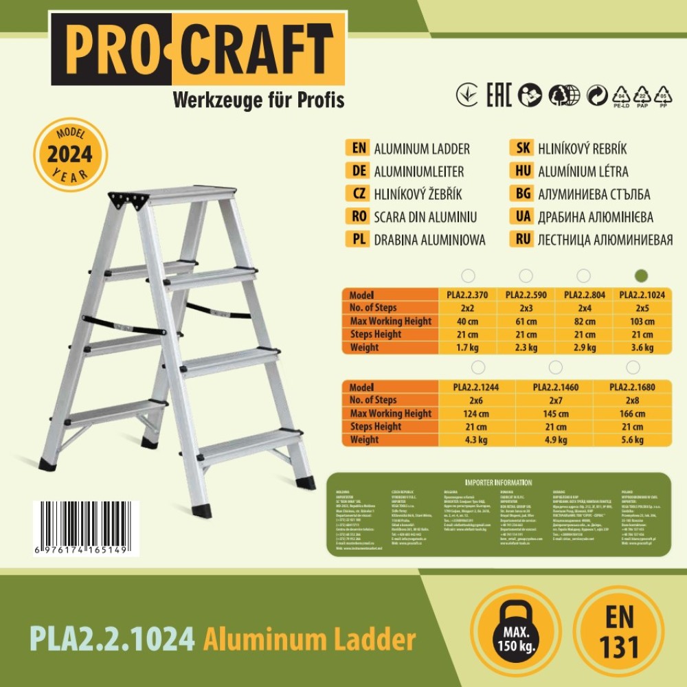 Драбина-стрем'янка алюмінієва Procraft PLA2.2.1024 (PC-221024)