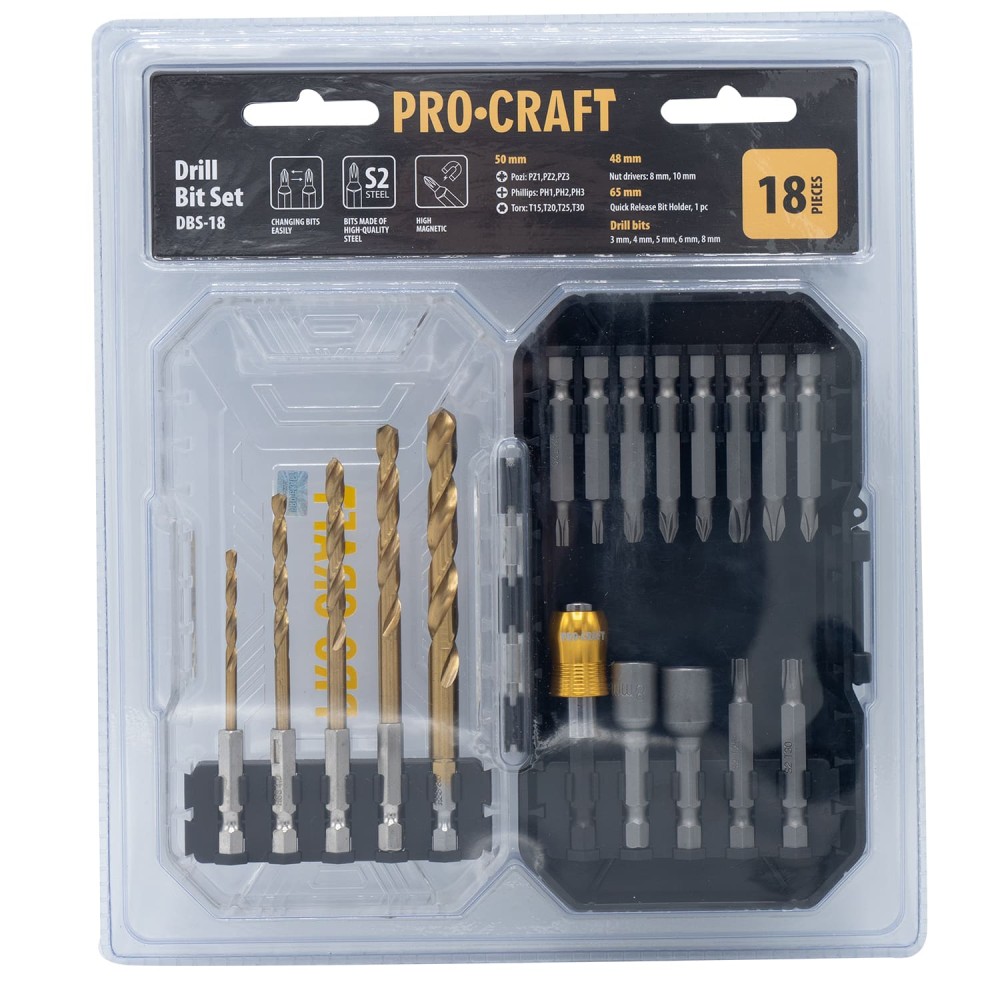 Набір свердл та біт Procraft DBS18 (PC-001812)