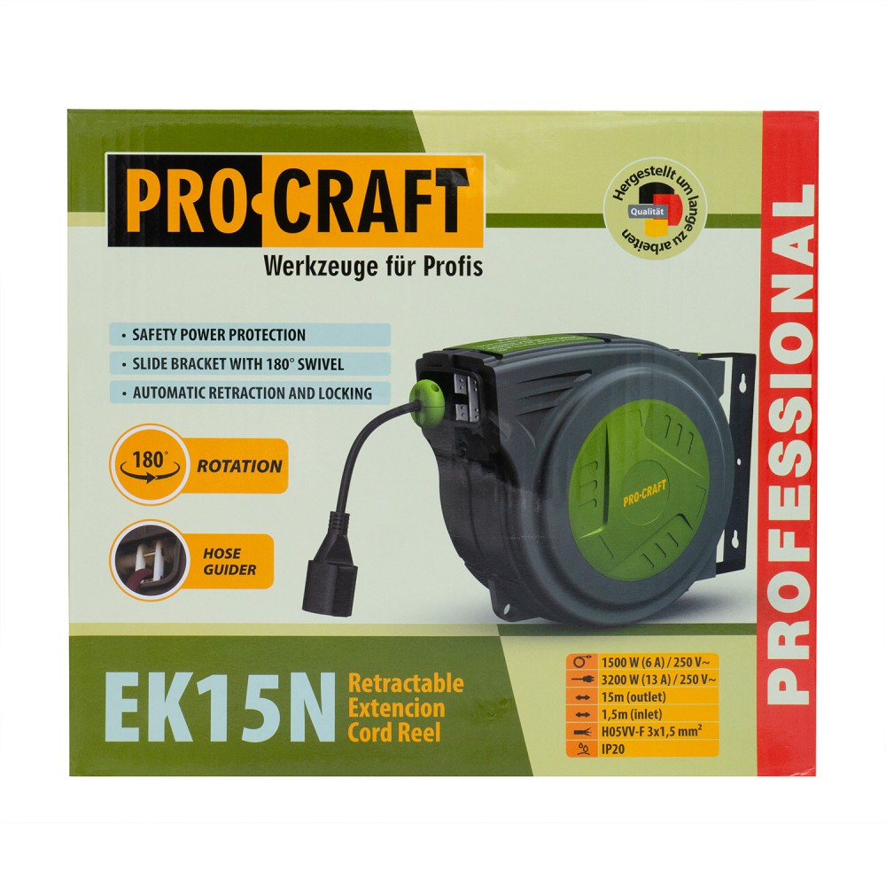 Подовжувач на котушці Procraft EK15N 3x1,5мм² 15 м (PC-900152)