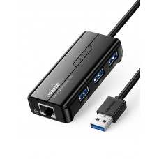 Концентратор USB 3.0 Ugreen 3xUSB 3.0 + RJ45 1000M Ethernet, Black (20265)