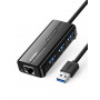 Концентратор USB 3.0 Ugreen 3xUSB 3.0 + RJ45 1000M Ethernet, Black (20265)