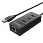 Концентратор USB3.0 Orico (CA912742) HR01-U3-V1-BK-BP Black 3хUSB3.0 + RJ45 (25848-03)
