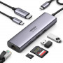 Концентратор USB Type-C Ugreen CM512 2xUSB 3.0 + HDMI + RJ45 1000M Ethernet + Cardreader, Gray (60515) (34058-03)