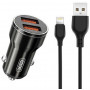 Автомобільний зарядний пристрій XO CC48 Smart Metal (2USB, 2.4A) Black (XO-CC48i-BK) + кабель Lightning (34193-03)