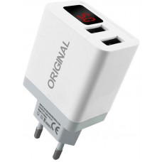 Мережевий зарядний пристрій XoKo Original WC-350 з вимірювачем cтруму, 2 USB, 3.1A White (WС-350-WHT)