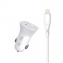 Автомобільний зарядний пристрій SkyDolphin SZ09L (2USB, 3.4A) White (AZP-000108) + кабель Lightning (33404-03)