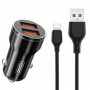 Автомобільний зарядний пристрій XO CC48 Smart Metal (2USB, 2.4A) Black (XO-CC48с-BK) + кабель USB Type-C (34194-03)